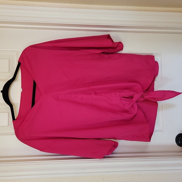 Womens Tie Front Chiffon Blouses V Neck Batwing Short Sleeve Top - Picture 5 of 6